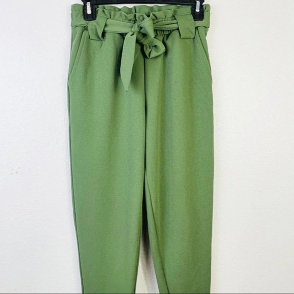 PINK DOT‎ Olive Green Paper Bag Pants Size Small - Picture 2 of 8